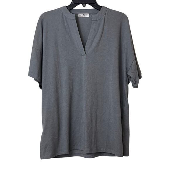 Natori Breeze Pajama Top Medium Gray V Neck Short Sleeve Lounge Shirt Sleep NEW - Picture 1 of 11